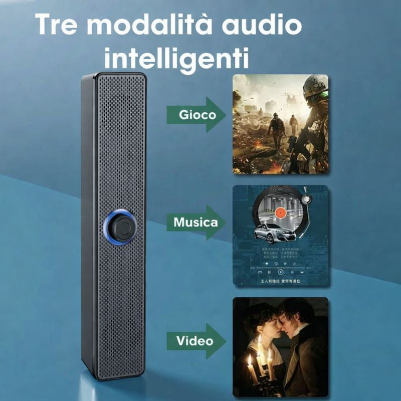 Soundbar Bluetooth 5.0 per TV e PC – Audio Potenziato con 3 Modalità
