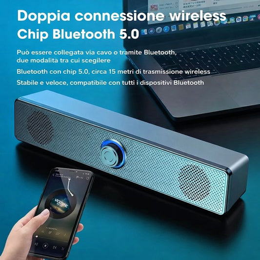 Soundbar Bluetooth 5.0 per TV e PC – Audio Potenziato con 3 Modalità