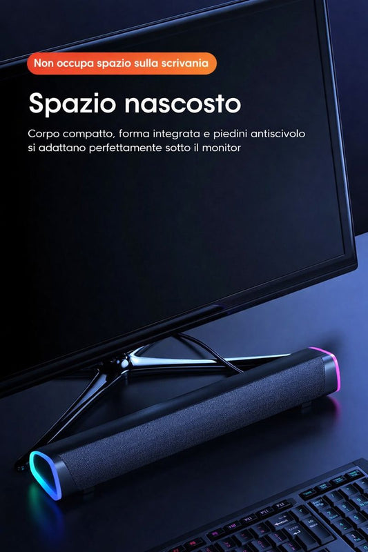Soundbar per PC e TV USB con Cavo AUX 3.5mm – Audio Stereo 360°, Design Inclinato 15° con Controllo Volume