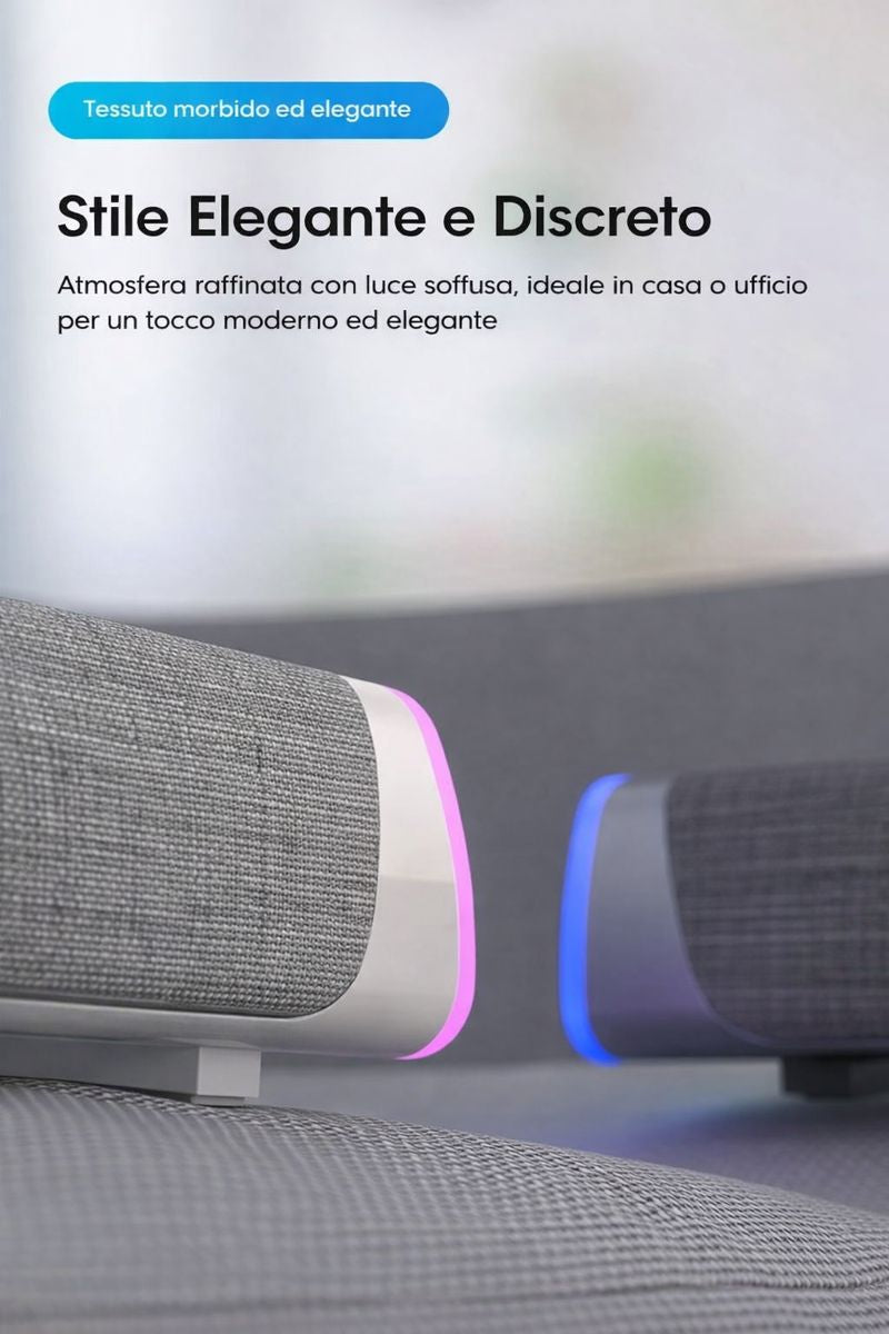 Soundbar per PC e TV USB con Cavo AUX 3.5mm – Audio Stereo 360°, Design Inclinato 15° con Controllo Volume