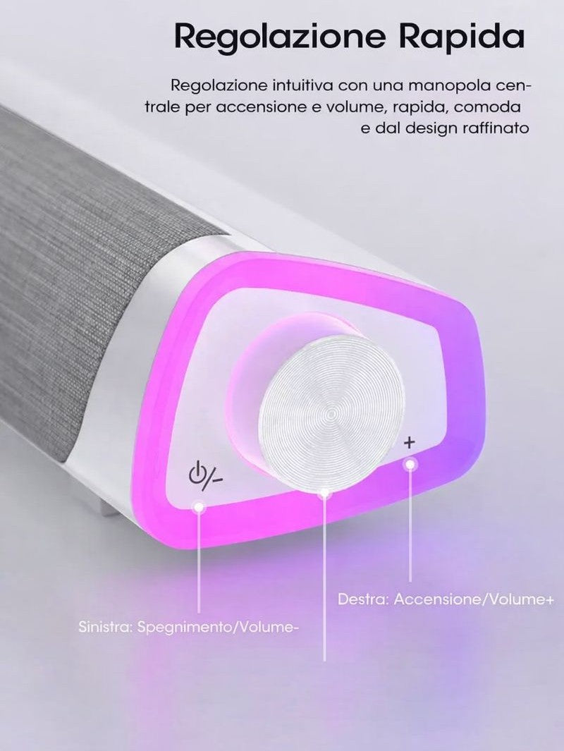 Soundbar per PC e TV USB con Cavo AUX 3.5mm – Audio Stereo 360°, Design Inclinato 15° con Controllo Volume