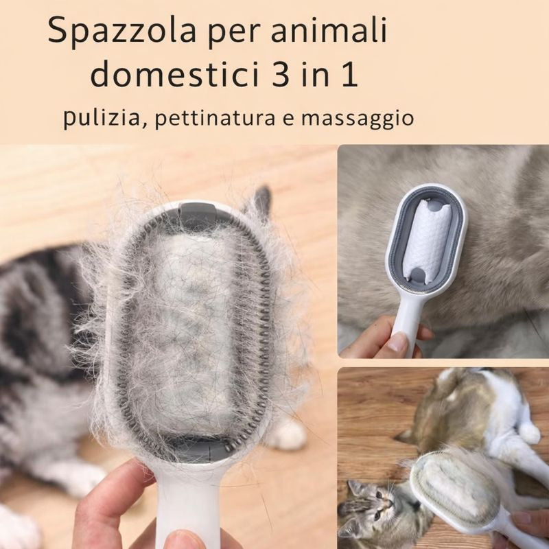 Spazzola per Gatti con Serbatoio d’Acqua – Rimuovi Pelo 4 in 1 per Cani e Gatti