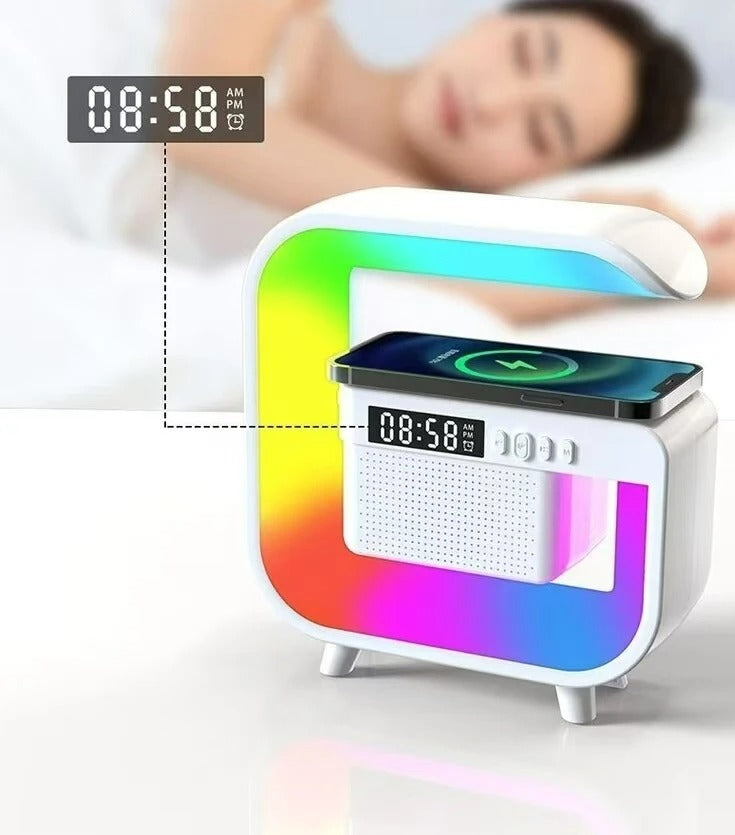 Mini Speaker BT G3, Luce Notturna Multifunzione con Sveglia Altoparlante Led e Caricatore Wireless