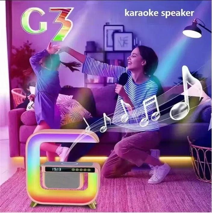 Mini Speaker BT G3, Luce Notturna Multifunzione con Sveglia Altoparlante Led e Caricatore Wireless