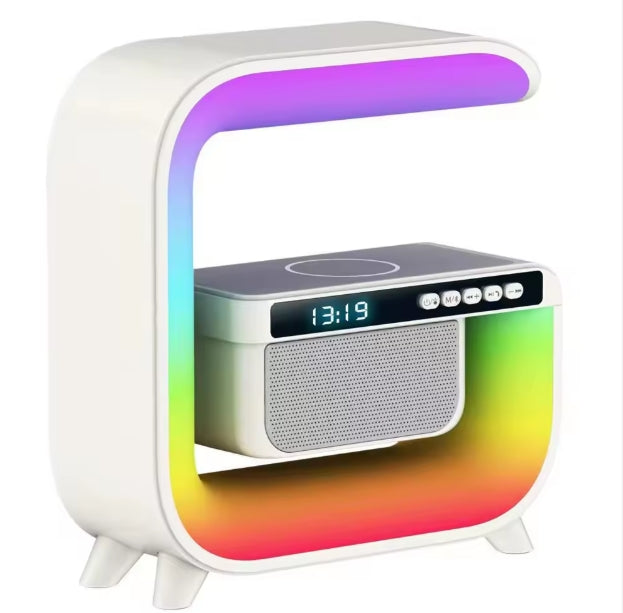 Mini Speaker BT G3, Luce Notturna Multifunzione con Sveglia Altoparlante Led e Caricatore Wireless